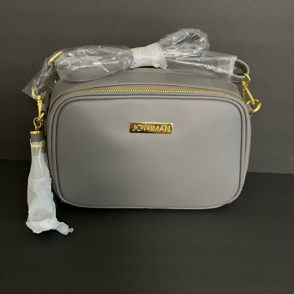 Joy & Iman Gray Leather Crossbody Tassel Purse